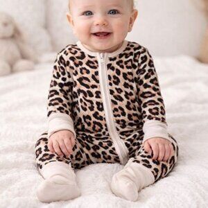 Miozing Bamboo 0-3 Mo Baby‎ Girl Leopard Zippy Pajamas Animal Sleeper